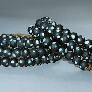 Two Beaded Necklaces with Round Black Glass Beads with White Dots from Nepal, Handmade Round Beads, Asian Jewelry, FREE SHIPPING