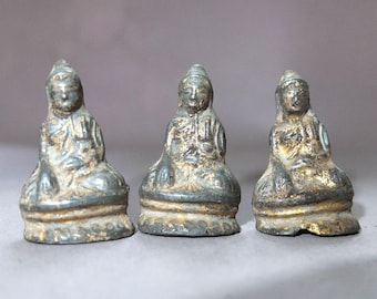 Three Old Small Lead Medicine Buddha Statues from Myanmar