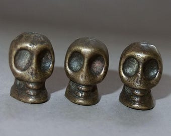 Three Tibetan Buddhist Full Bronze Skulls, Holders for Incense Sticks, Buddhist Art