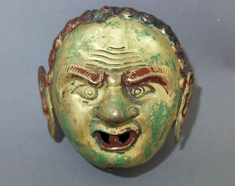 Old Tibetan Buddhist Gilt Copper Ritual Garland Head, Tibetan Lama Monestry Art