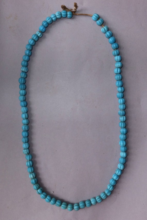 Strand with Light Blue Melon Shaped Glass Beads f… - image 2