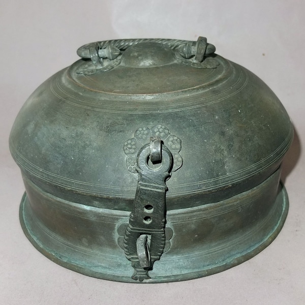 Old Nepalese Metal Chapati Box Decorated with Floral Motifs, Decorative Box, FREE SHIPPING