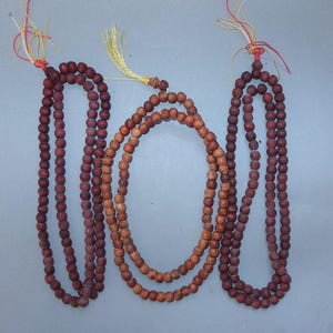 Three Handmade Mala Rosary with Wooden Prayer Mala Beads from Thailand, Round Wooden Beads, Buddhist Jewelry, Folk Art, FREE SHIPPING