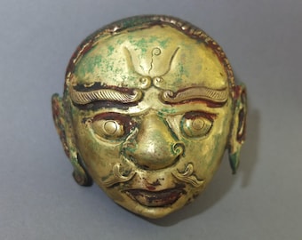 Old Tibetan Buddhist Gilt Copper Ritual Garland Head, Tibetan Lama Monestry Art