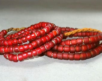 Two Necklaces Strands with Red inside White Glass Beads from Nepal, Handmade Beads