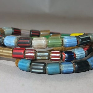 Beaded Necklace with Old Handmade Multicolored Chevron Glass Beads from Nepal, Striped Beads, Asian Jewelry, FREE SHIPPING