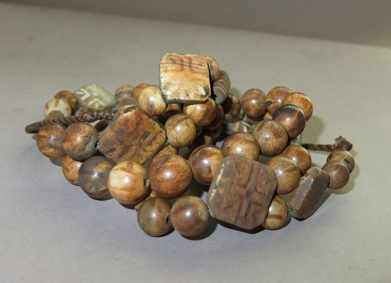Long Heavy Beaded Strand Necklace with Fossilized… - image 8