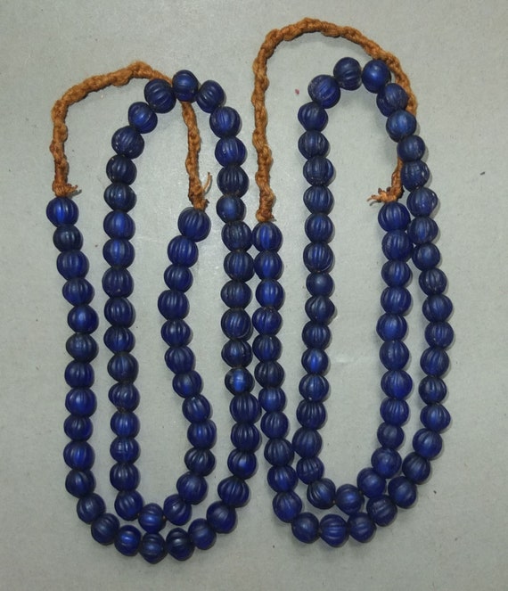 Unique Ethnic Necklace with Handmade blue with colored dot and Rounded Shaped Glass Beads,Folk Beads Tribal Jewelry Asian necklace