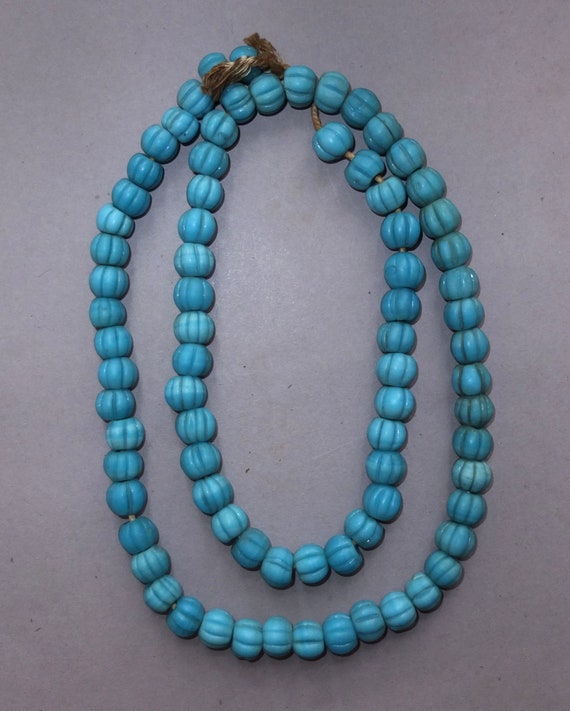 Strand with Light Blue Melon Shaped Glass Beads f… - image 3