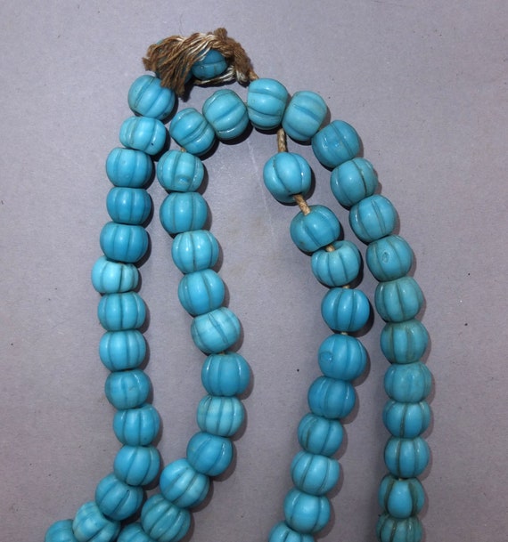 Strand with Light Blue Melon Shaped Glass Beads f… - image 4
