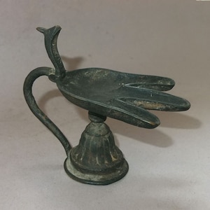 Antique Ritual Hindu Bronze Oil Lamp with Naga for Hindu Puja from Nepal, Hinduist Offering Ceremony Temple Lamp Statue, FREE SHIPPING