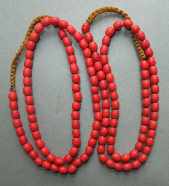 Two Necklaces Strands Old Used Oval Black White Striped Glass Beads from Nepal FREE SHIPPING Handmade Beads for Jewelry Making