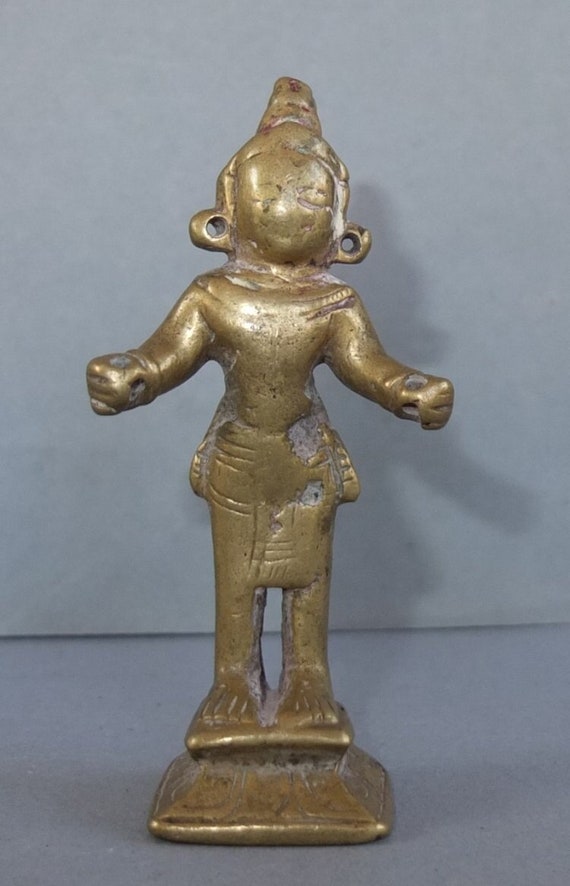 Antique Folk Brass Hindu Radha Radhika Radharani Goddess Krishna Shakti Statue from Nepal, Tribal Hindu Art