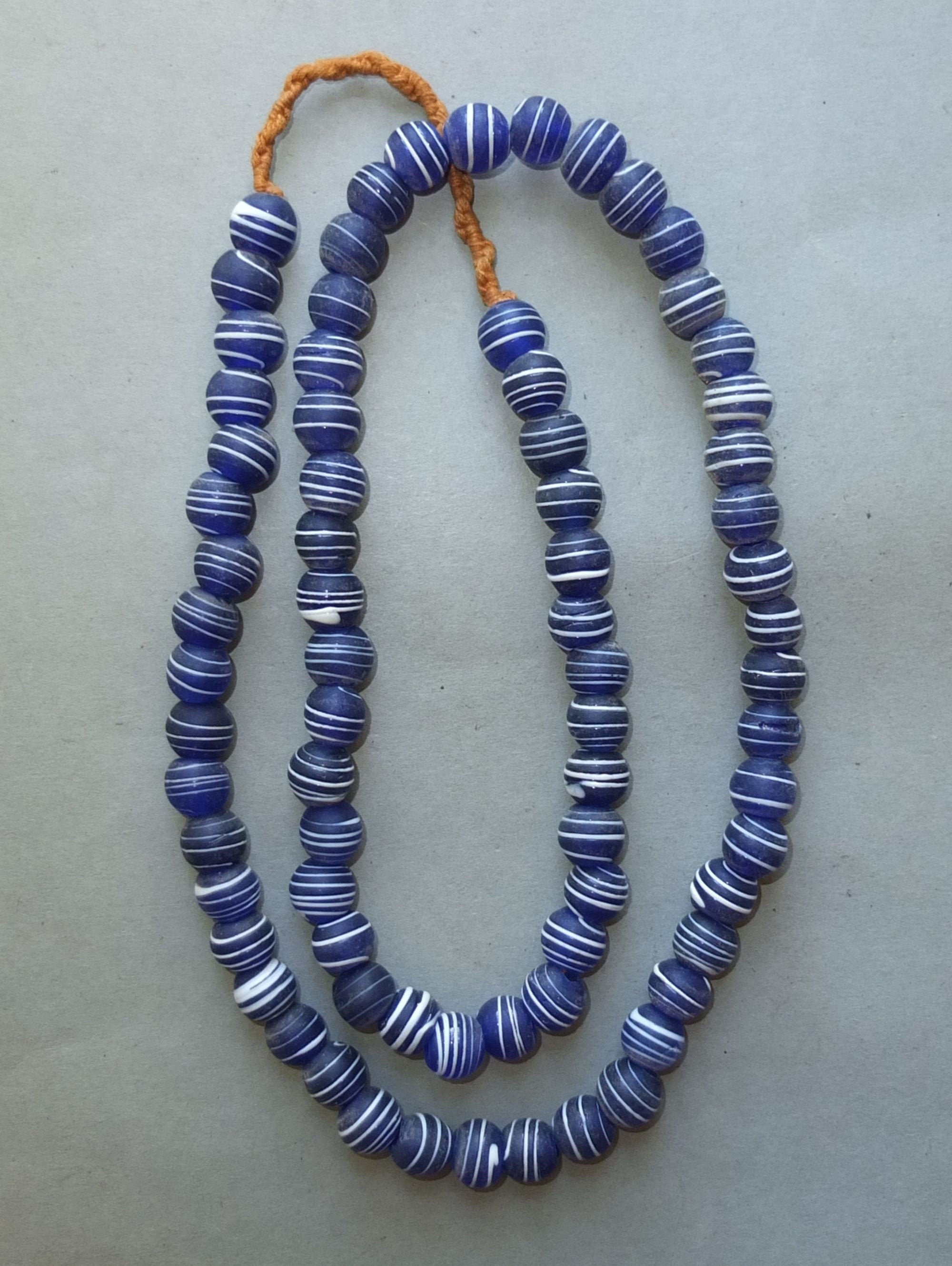 Nepali Folk Beads Nepalese Necklace with Oval Red Black Blue White Fused Glass Beads FREE SHIPPING Beads with Floral Design