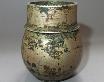 Antique Bronze Alloy Measuring  Pot with Inscriptions Calibration from Nepal, Nepali Hindu Tribal Folk Art , FREE SHIPPING