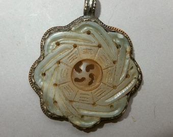 Jade Amulet Pendant with Moveable Center,  Burmese Tribal Jewelry