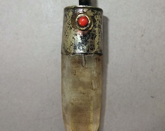 Crystal Amulet Pendant, Metal Mounting, Protector Jewelry, Nepal Origin