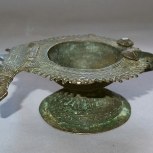 Antique Ritual Hindu Bronze Oil Lamp from Nepal, Hinduist Offering Ceremony Temple Lamp Statue, FREE SHIPPING