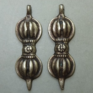 Two Buddhist Brass Dorje Amulets Pendants from Nepal, Buddhist Jewelry, Folk Amulet, Tribal Art, FREE SHIPPING