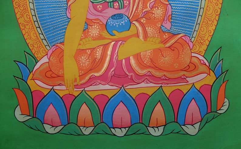 Tibetan Thangka Painting with Buddha Shakyamuni, Buddhist Painting on Cotton Tibet, Ceremonial Meditation Himalayan Art, FREE SHIPPING image 5