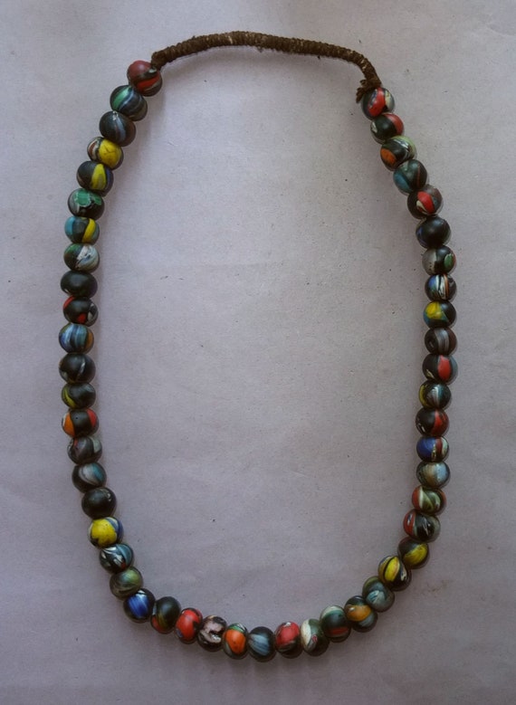 Necklace Strand with Old Used Round Varicolored M… - image 5