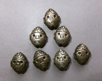 Seven Metal Head Beads, Buddhist Folk Jewelry, Folk Art, Traditional Pendants, FREE SHIPPING