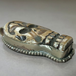 Bone Skull Amulet Pendant with Metal Mounting from Nepal, Tribal Folk Jewelry, Buddhist Charm, FREE SHIPPING