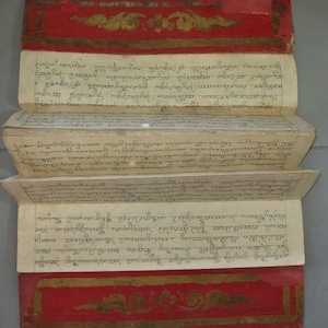 Oud Birmaans handgeschreven boeddhistisch manuscript, boeddhistisch gebedenboek, religieuze kunst Birma, GRATIS VERZENDING