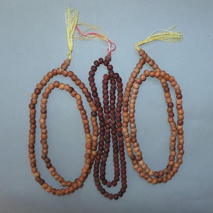 Three Handmade Mala Rosary with Wooden Prayer Mala Beads from Thailand, Round Wooden Beads, Buddhist Jewelry, Folk Art, FREE SHIPPING