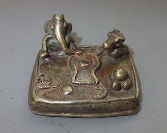 Antique Folk Bronze Alloy Shiva Altar with Lingam, Nandi, Naga, Ganesh Statue from Nepal