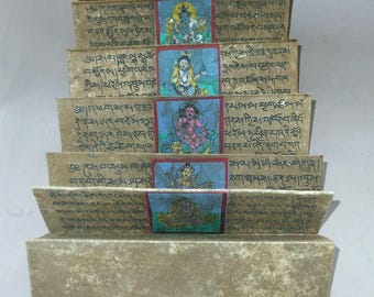 Tibetan Illustrated Buddhist Manuscript Book with Buddha and Deity Paintings, Religious Ritual Text Tibet
