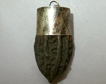 Large Seed Pendant, Metal Mounting, Nepal Folk Amulet