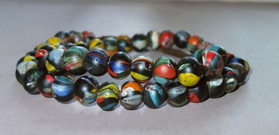 Necklace Strand with Old Used Round Varicolored M… - image 6