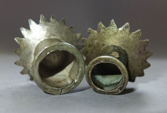 Pair Old Traditional Metal Earrings from Nepal, E… - image 4