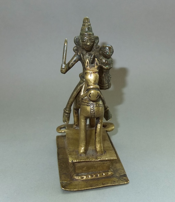 ネパールのアンティークブロンズシヴァとパラヴァティの馬像