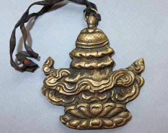 Large Brass Auspicious Symbol Standard or Dhwajy Banner of Victory Amulet Pendant from Nepal