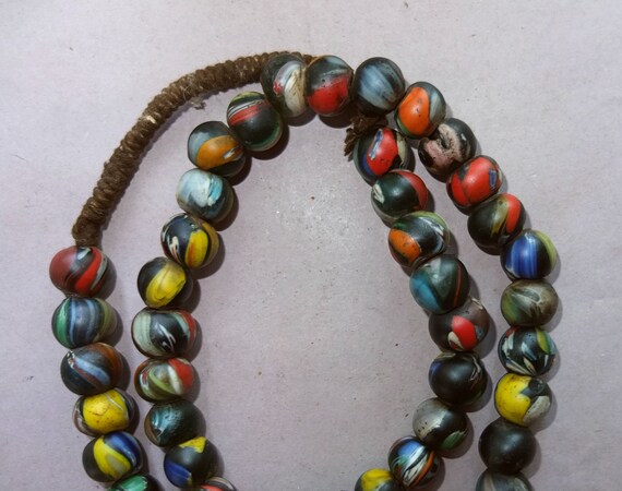 Necklace Strand with Old Used Round Varicolored M… - image 3