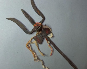 Iron Ritual Trisul Trident Attribute  of Hindu God Shiva with Small Bowl from Nepal