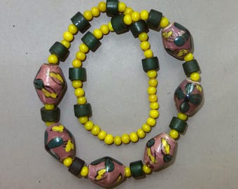 Nepalese Ceramic and Glass Bead Necklace, Folk Jewelry