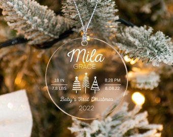 Première décoration de Noël de bébé, décoration de Noël personnalisée, décoration de Noël pour nouveau bébé, décoration de statistiques de bébé
