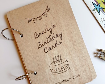 Novo Porta-Cartões de Aniversário de Madeira Personalizado, Organizador de Cartões, Pasta para Cartões