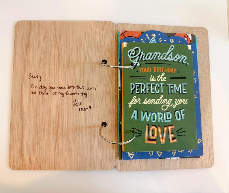 Porta-cartões de aniversário de madeira personalizado, organizador de cartões, pasta para cartões, porta-cartões. imagem 3