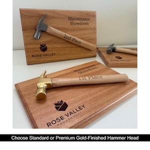 Hammer Plaque | Service and Retirement Award | Gold or Standard | Trades & Construction Recognition | Custom Engraved Work Plaque