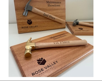 Hammer Plaque | Service and Retirement Award | Gold or Standard | Trades & Construction Recognition | Custom Engraved Work Plaque