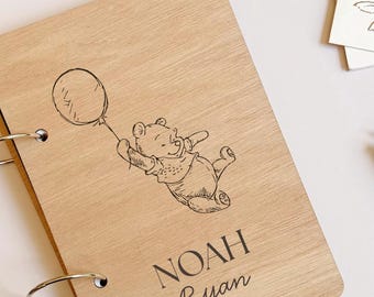 Porta-cartões Winnie the Pooh para 2 cartões, lembrança para recém-nascido, livro de recordações do bebê, livro de visitas para chá de bebê, livro do primeiro ano do bebê
