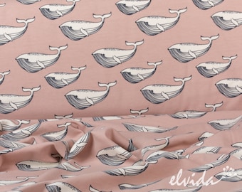 Organic Jersey Fabric Whales Old Pink