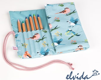 Organic pencil roll pencil case planets bird life