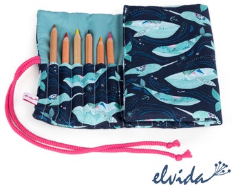 Pen roll pencil case narwhal pink