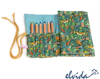 Pencil roll pencil case tiger jungle