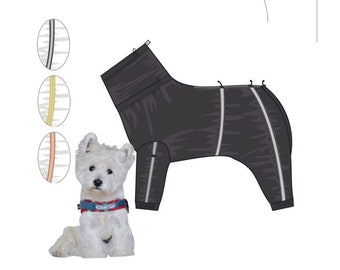 Black BOY dog RAINCOAT | Plaid Snood | Light Reflective Tapes on Legs and Chest | Dog Coverall | Dog Rain Jacket |